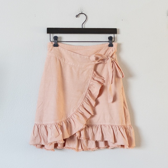 Pilcro x Anthropologie Peach Pink Ruffle Wrap Skirt with Pockets - Picture 2 of 5